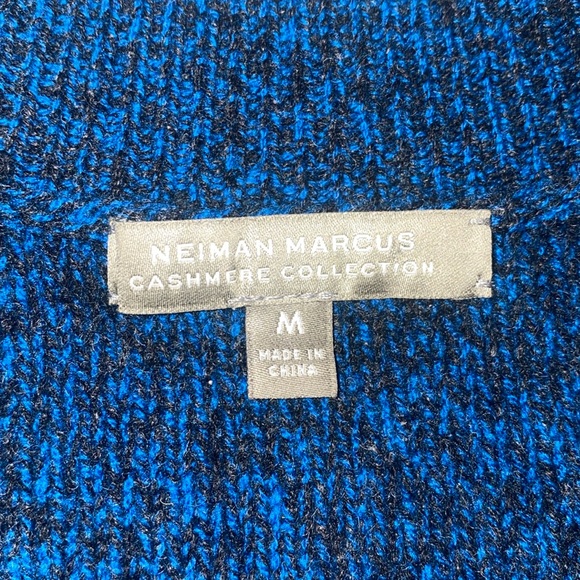 Neiman Marcus Blue/Black 100% Cashmere Cardigan, Size Medium - Picture 7 of 11
